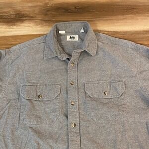 REI Mens XL Flannel Long Sleeve Button Up Shirt Gray Cotton Pockets